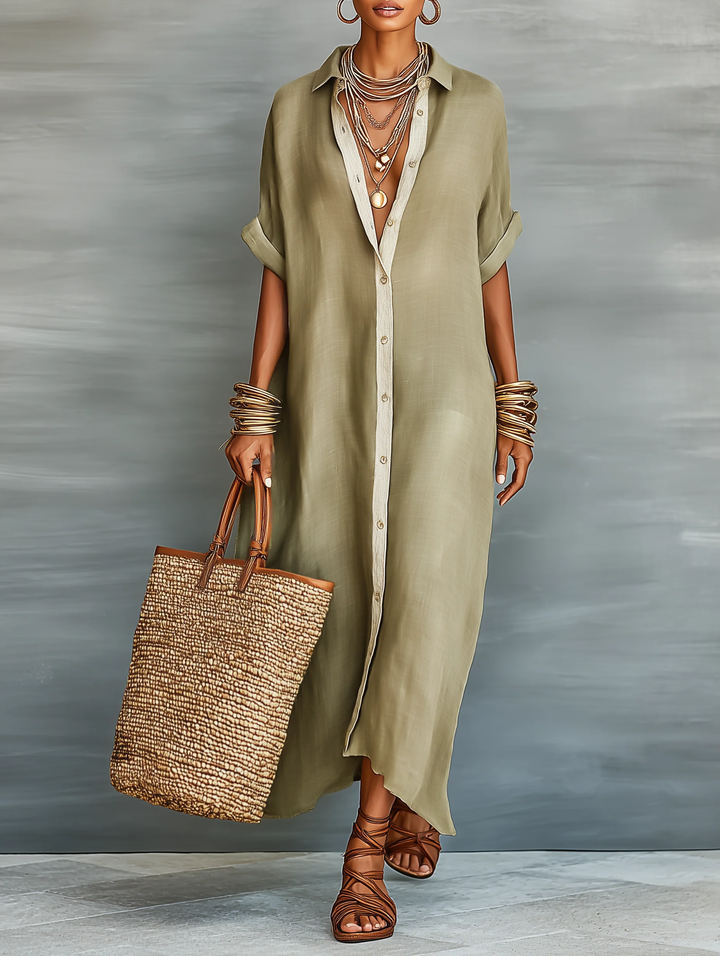 Manelle | Olive Green Minimalist Maxi Dress