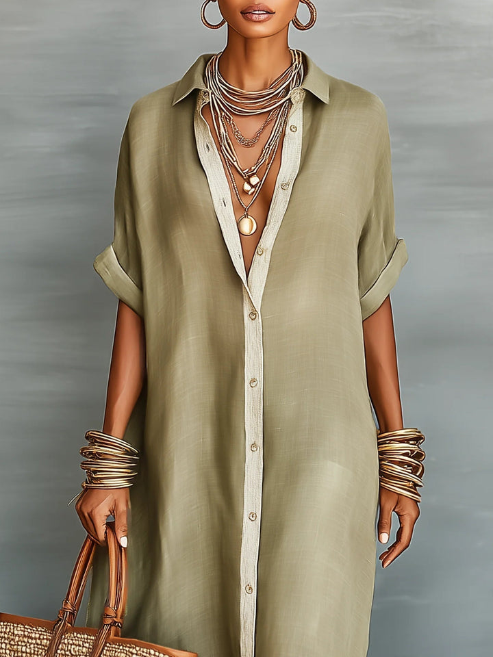 Manelle | Olive Green Minimalist Maxi Dress