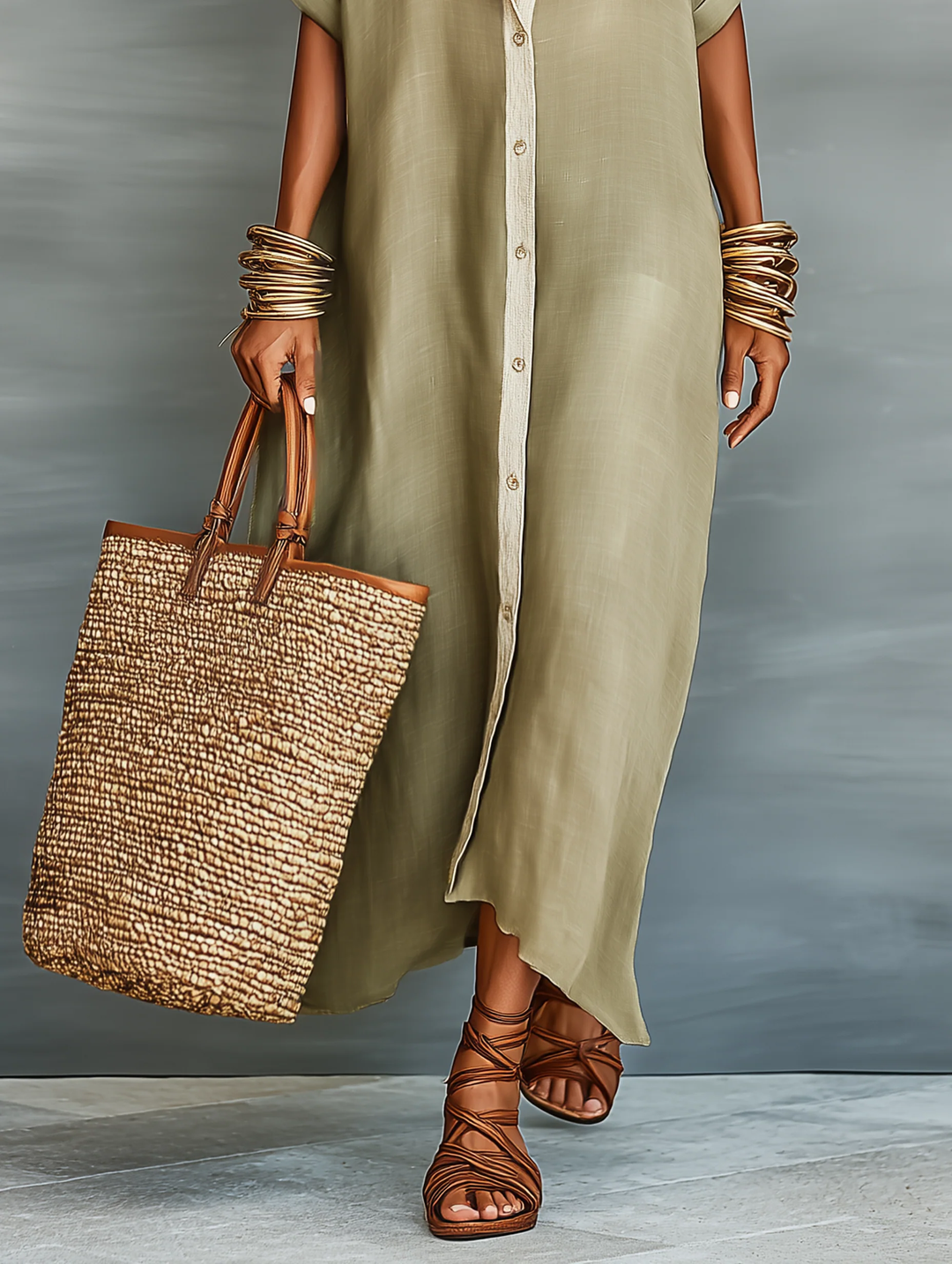 Manelle | Olive Green Minimalist Maxi Dress